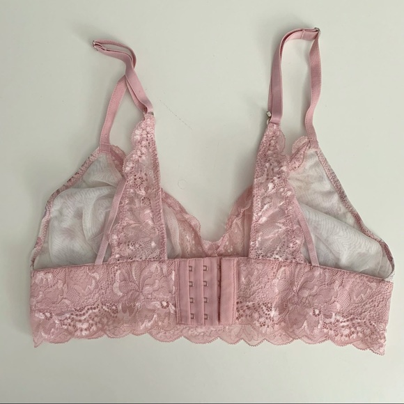 La Vie En Rose Lace Trimmed Bralette Pale Pink Floral Size Medium - Picture 4 of 5